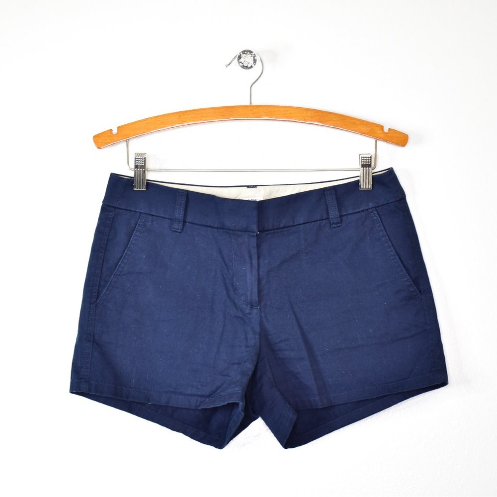 J Crew Factory Women Navy 3.5 In Classic Chino Shorts size 4 Blue Stretch Preppy